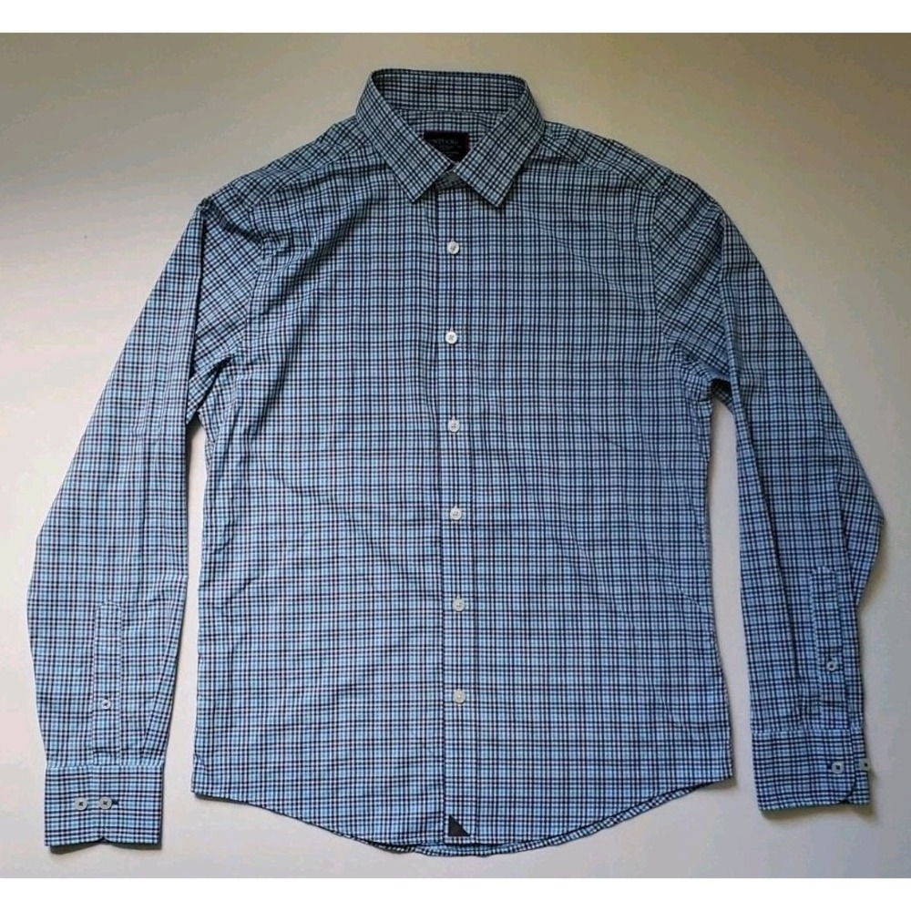UNTUCKit Shirt Mens Medium M Slim Fit Blue Plaid Checked Performance Stretch